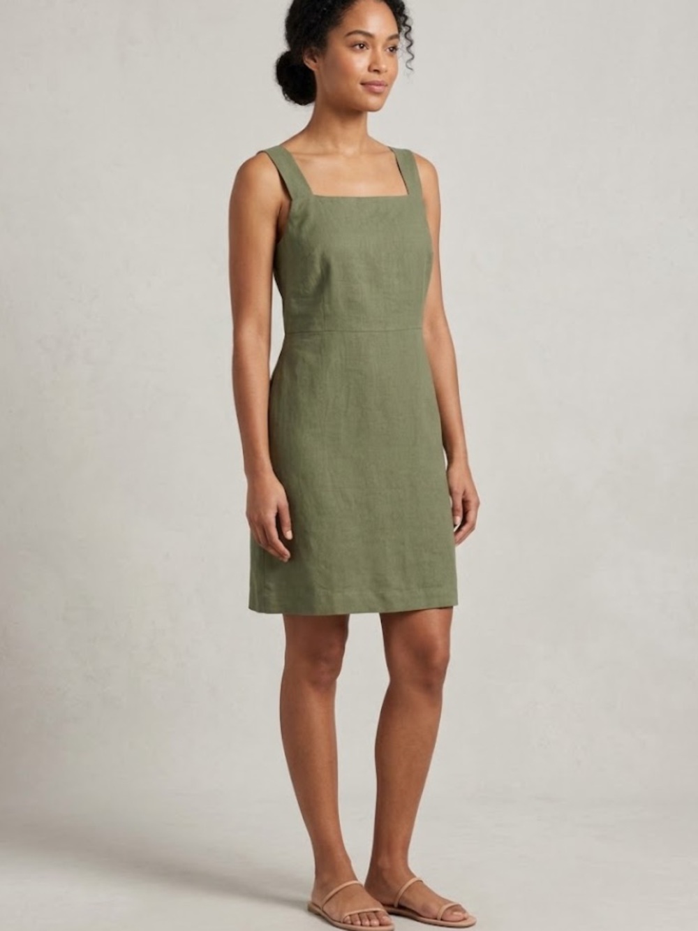 Theory Olive Square-Neck Linen blend Mini Dress